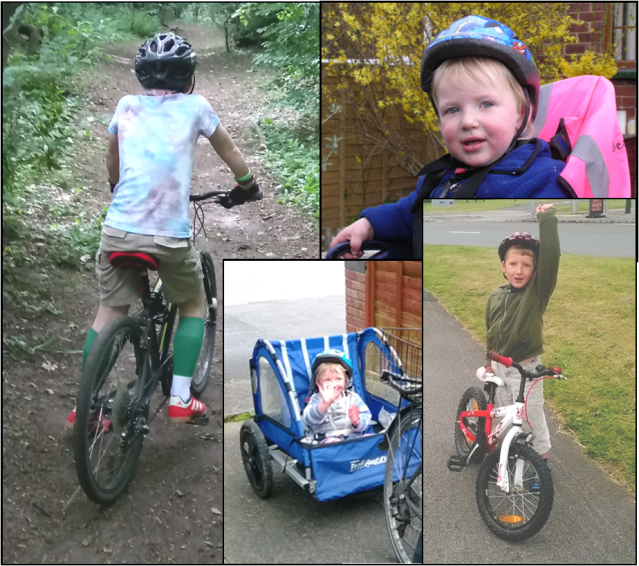 The four ages of cycling: bike seat, trailer, little bike, big bike
